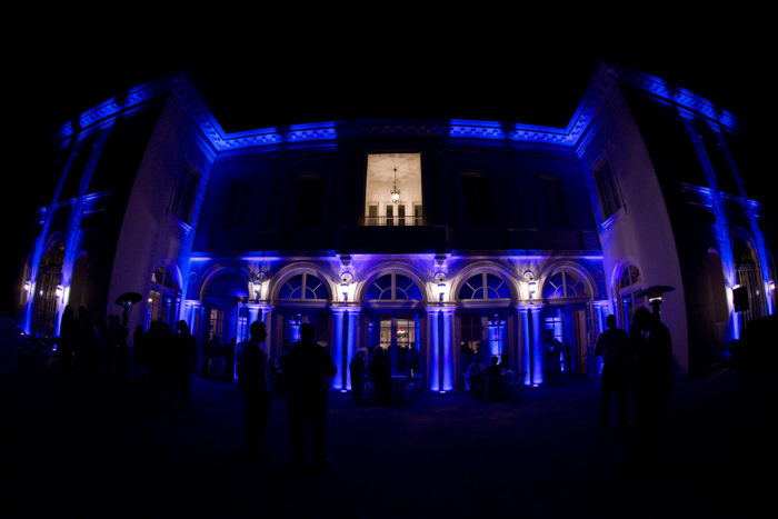Wadsworth Mansion Patio with Blue Uplighting Middletown CT